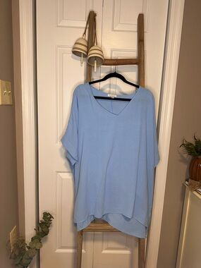 Chic Soul Light Blue V-Neck Oversized Blouse